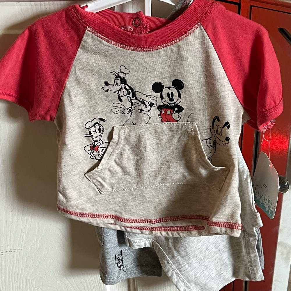 Disney Kids Shirt - Red and Gray Mickey & Friends